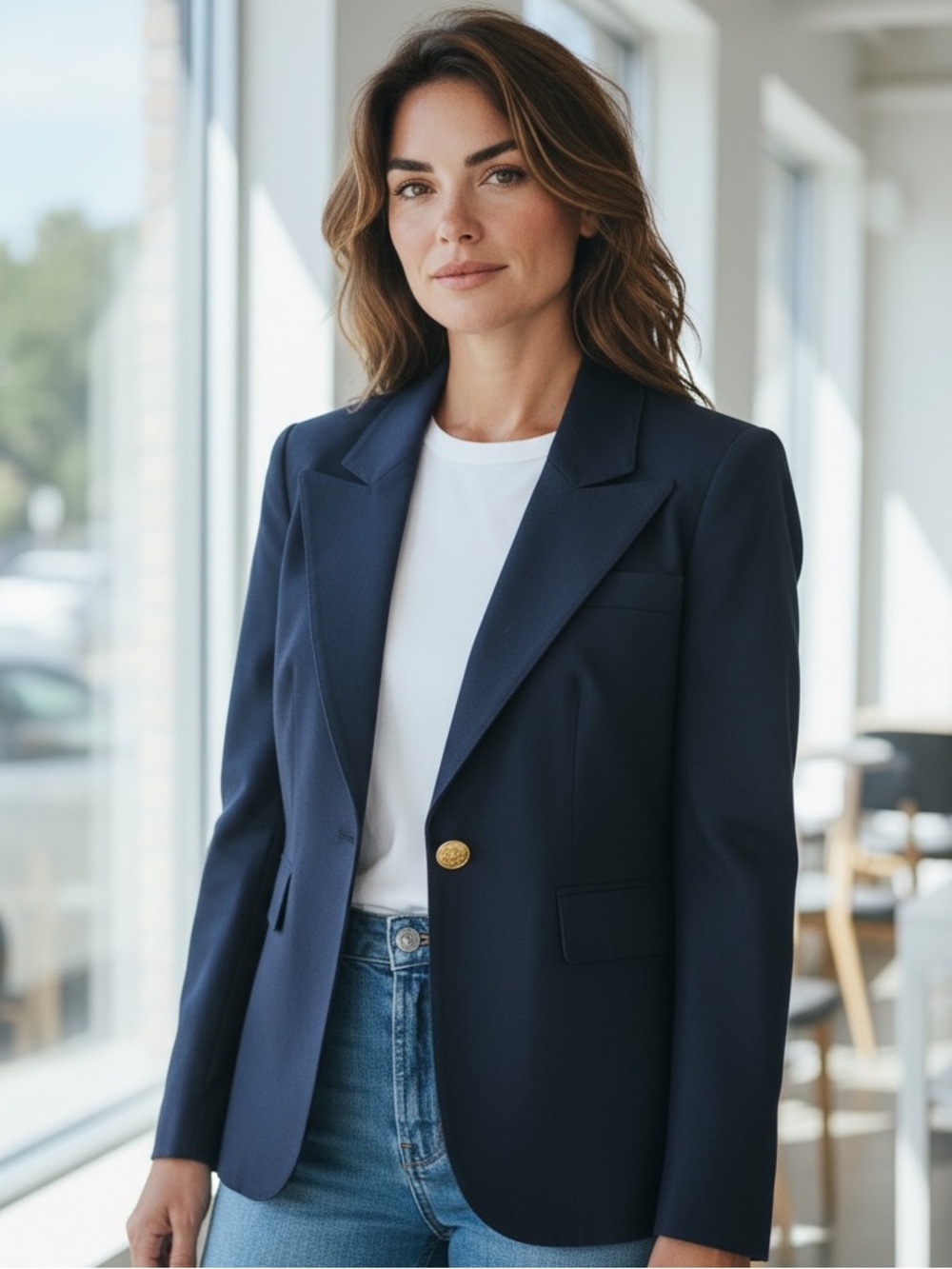 Smythe Navy Single-Button Blazer with Gold Button